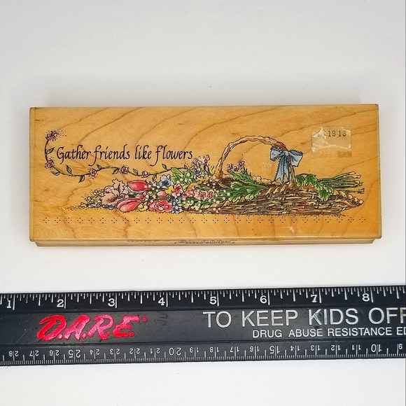 Stamps Happen Vintage "Gather Friends Like Flowers" Bouquet Wooden Rubber Stamp - Picture 2 of 3